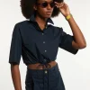 Clearance River Woods Katoenen cropped blouse korte mouwen navy -