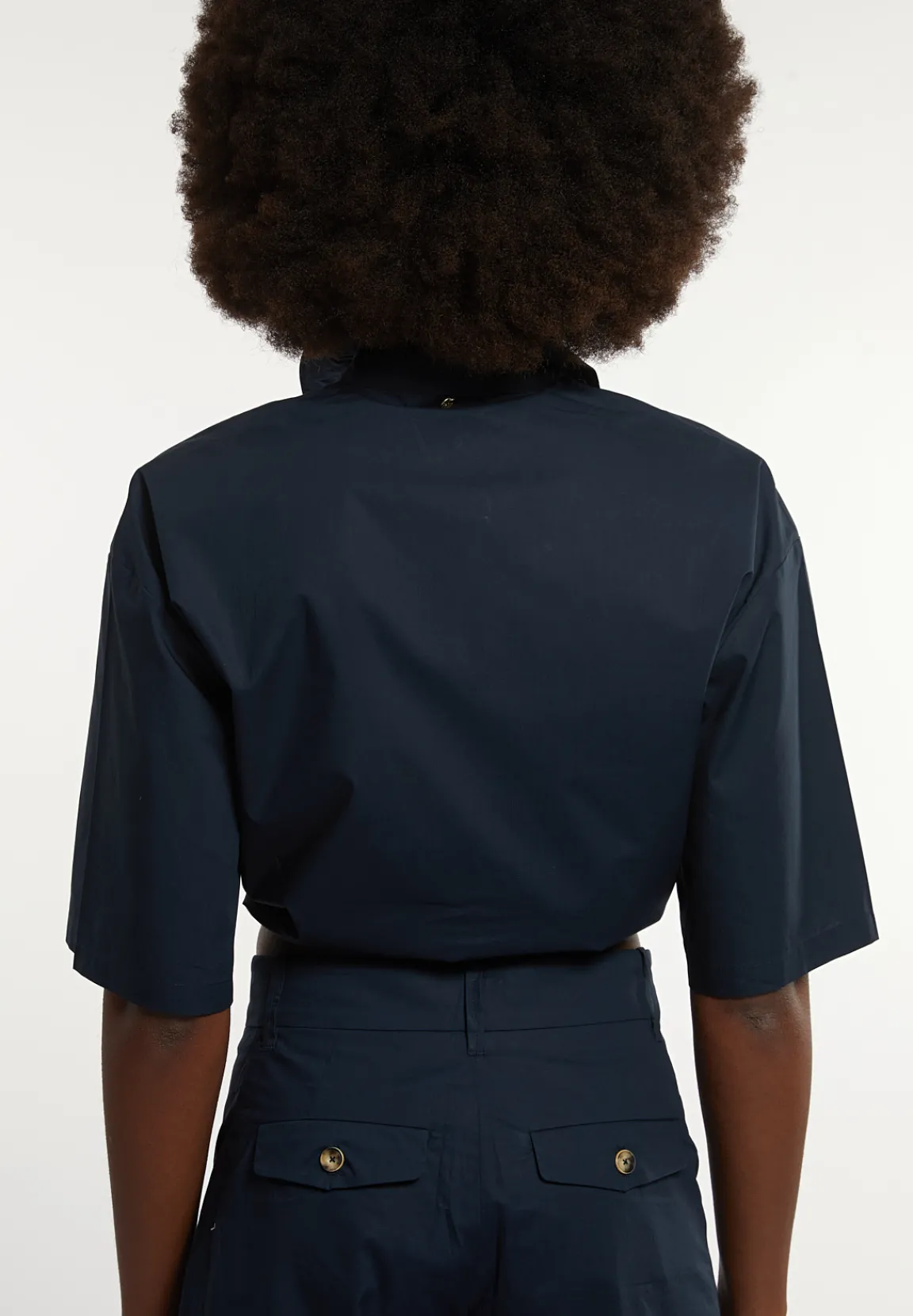 Clearance River Woods Katoenen cropped blouse korte mouwen navy -