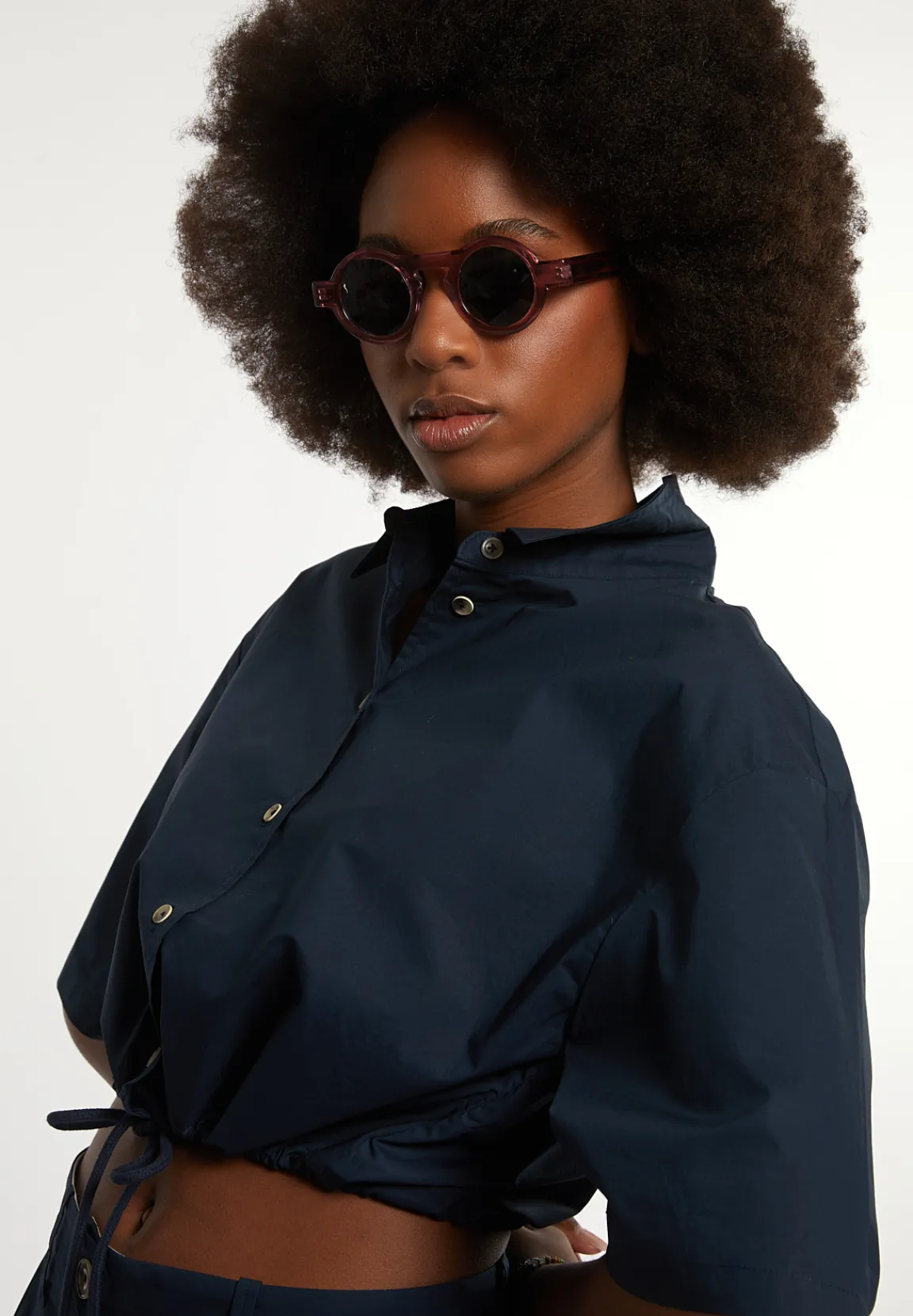 Clearance River Woods Katoenen cropped blouse korte mouwen navy -