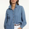 Outlet River Woods Katoenen denim blouse lange mouwen blauw -