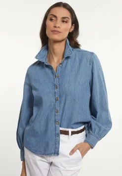 Outlet River Woods Katoenen denim blouse lange mouwen blauw -