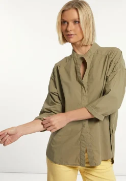 Outlet River Woods Katoenen effen oversized V-hals blouse groen -