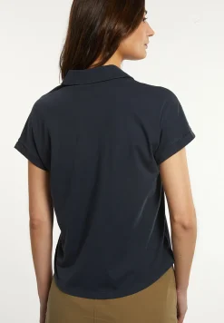 Outlet River Woods Katoenen effen polo T-shirt korte mouwen navy -