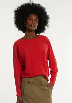 New River Woods Katoenen effen trui ronde hals lange mouwen rood -