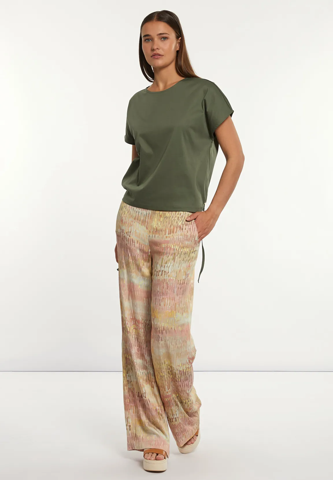 Discount River Woods Katoenen fancy T-shirt ronde hals kaki -
