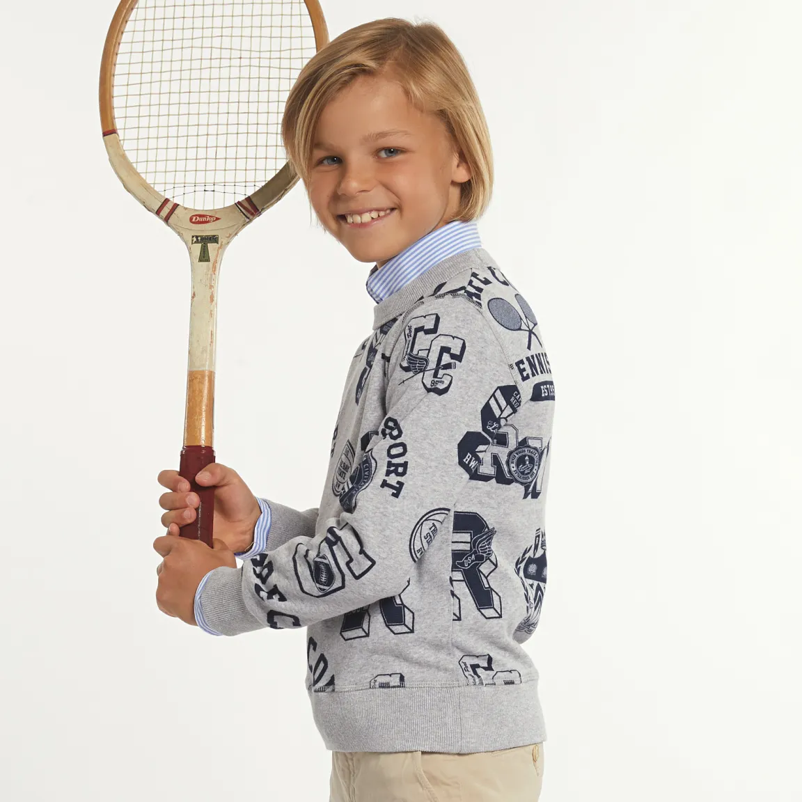 Fashion River Woods Katoenen fantasietrui ronde hals pearl grey mix -
