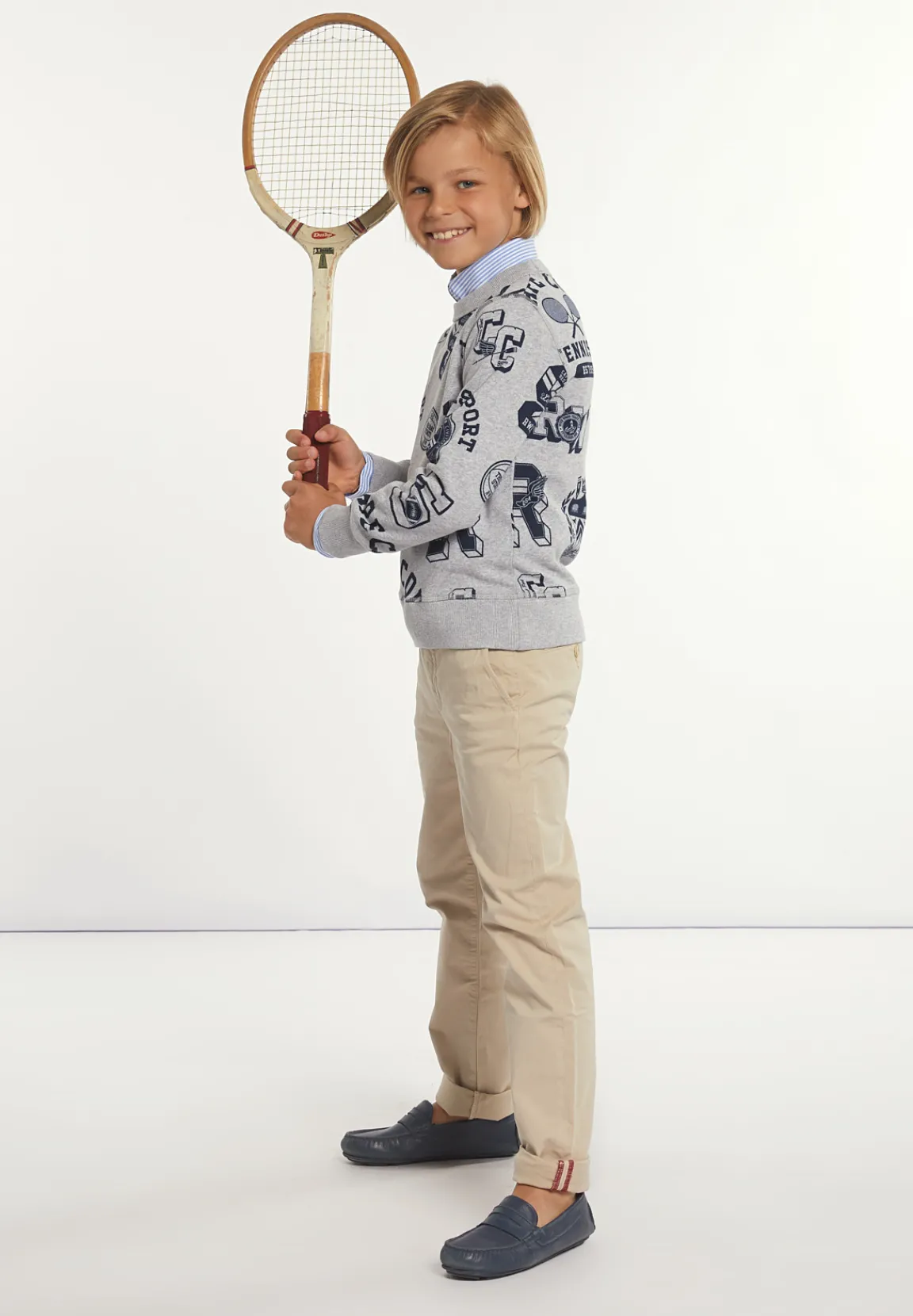 Fashion River Woods Katoenen fantasietrui ronde hals pearl grey mix -
