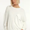 Clearance River Woods Katoenen fleecetrui ronde hals borstzak écru -