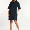 Discount River Woods Katoenen geborduurde jurk elleboogmouwen navy -