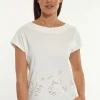 Outlet River Woods Katoenen geborduurde T-shirt boothals écru -