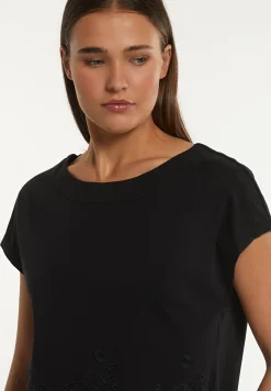Sale River Woods Katoenen geborduurde T-shirt boothals zwart -