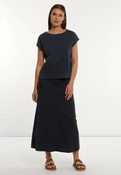 Outlet River Woods Katoenen geborduurde T-shirt boothals navy -
