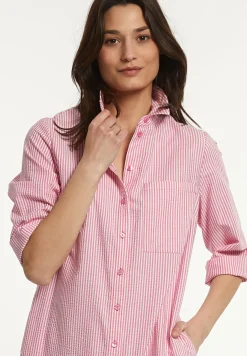 Hot River Woods Katoenen geruite jurk 3/4 mouwen opgestikte borstzak pink/white -