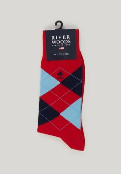 Sale River Woods Katoenen geruite sokken rood -