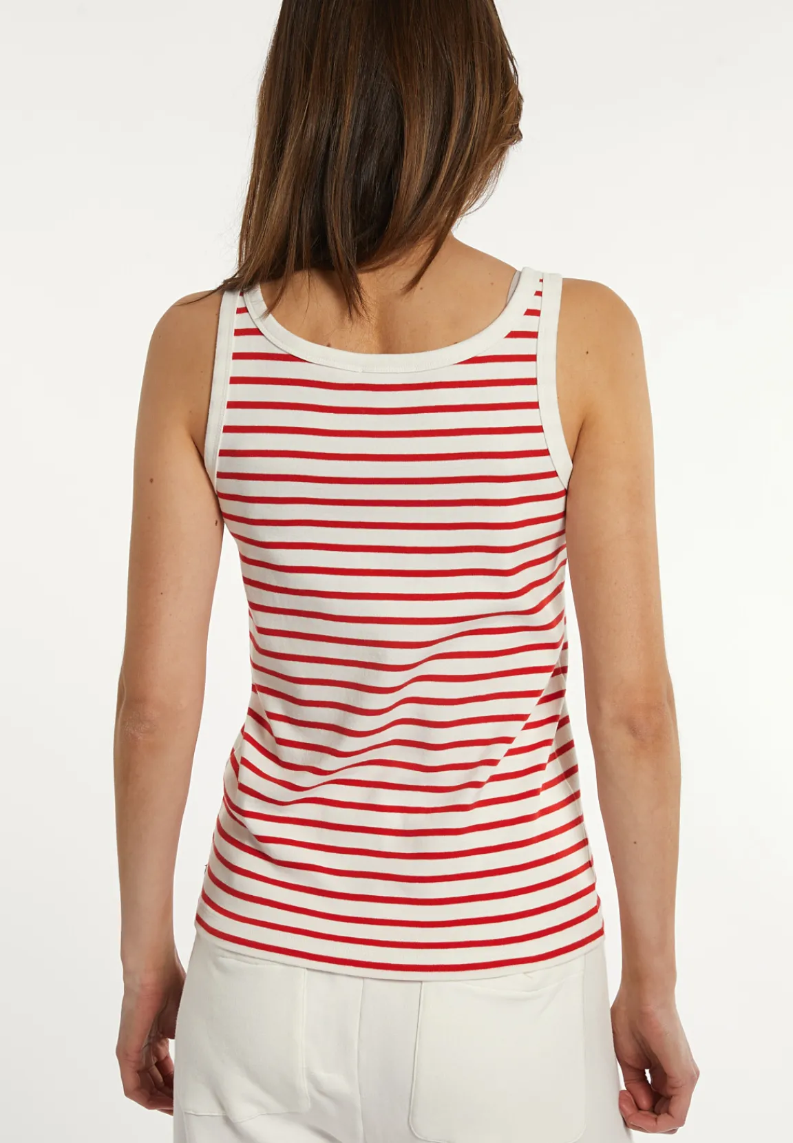 Fashion River Woods Katoenen gestreept topje écru/rood -