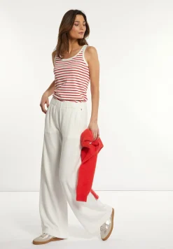 Fashion River Woods Katoenen gestreept topje écru/rood -