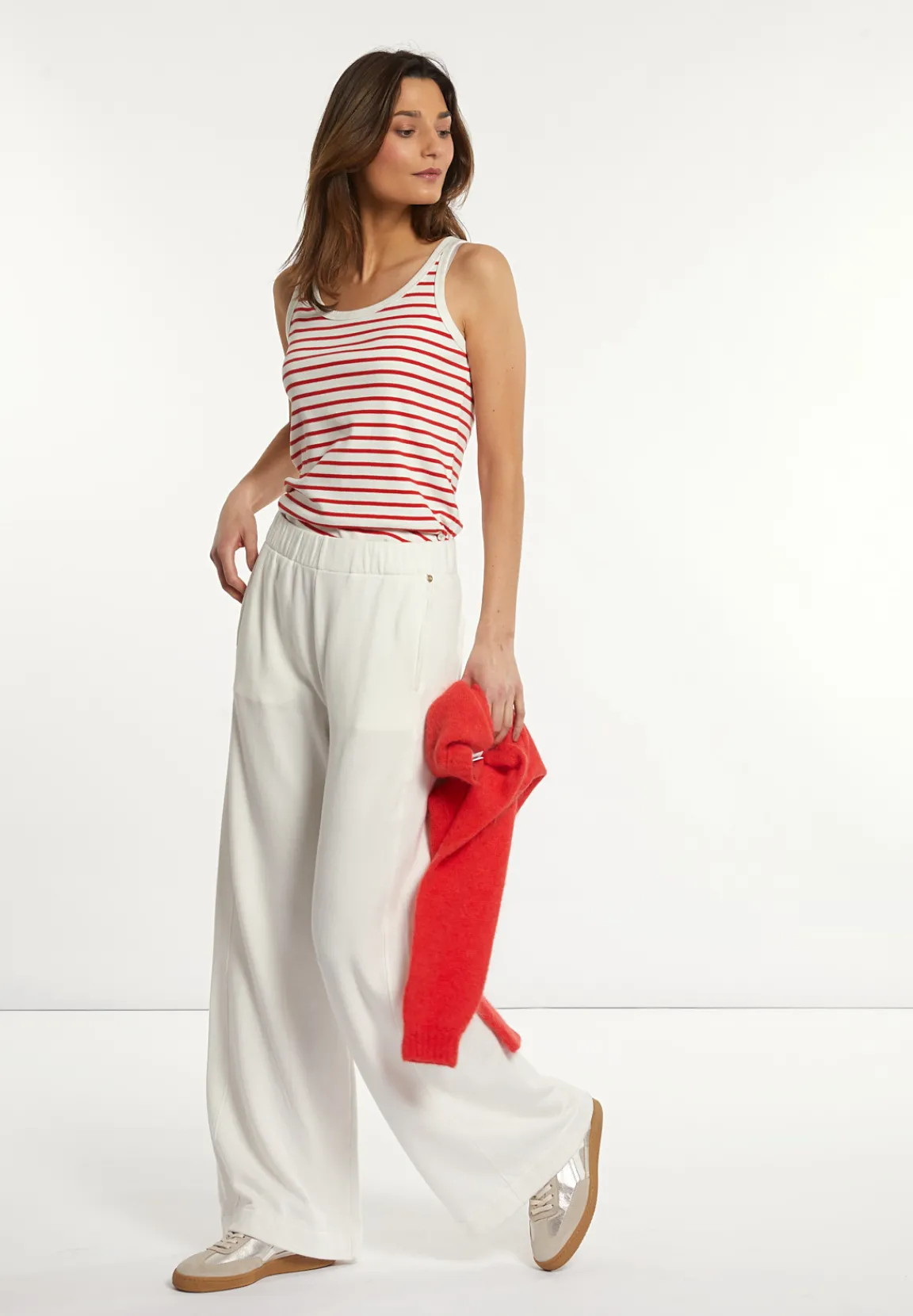 Fashion River Woods Katoenen gestreept topje écru/rood -
