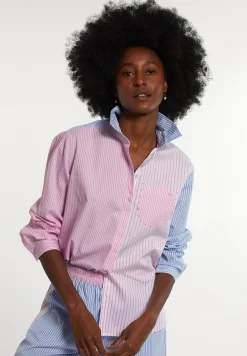 Best River Woods Katoenen gestreepte blouse borstzak blauw/roze -