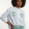 New River Woods Katoenen gestreepte fantasieblouse groen/wit -