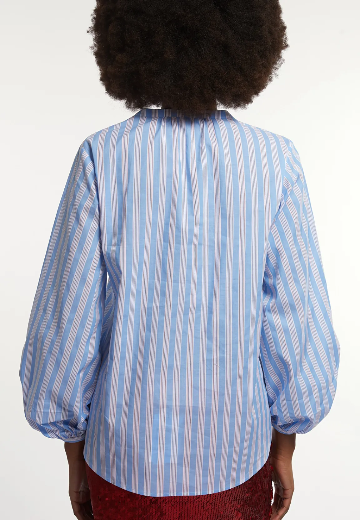 Fashion River Woods Katoenen gestreepte fantasieblouse blauw/wit -