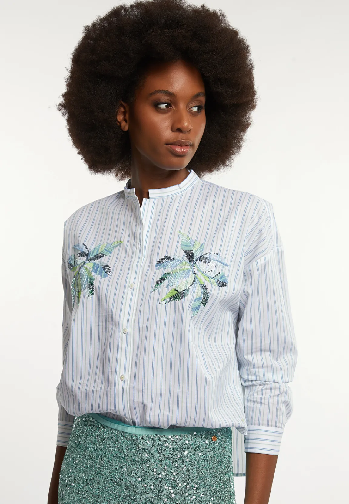New River Woods Katoenen gestreepte fantasieblouse groen/wit -