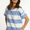 Clearance River Woods Katoenen gestreepte fleecetrui ronde hals 1/2 mouw blauw/off white -