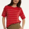 Clearance River Woods Katoenen gestreepte glittertrui korte mouwen rood -