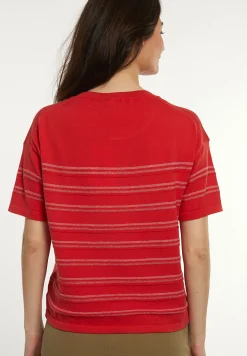 Clearance River Woods Katoenen gestreepte glittertrui korte mouwen rood -