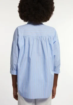 Outlet River Woods Katoenen gestreepte oversized V-hals blouse blauw/wit -