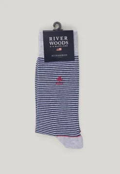 Discount River Woods Katoenen gestreepte sokken lt grey mix/indigo -