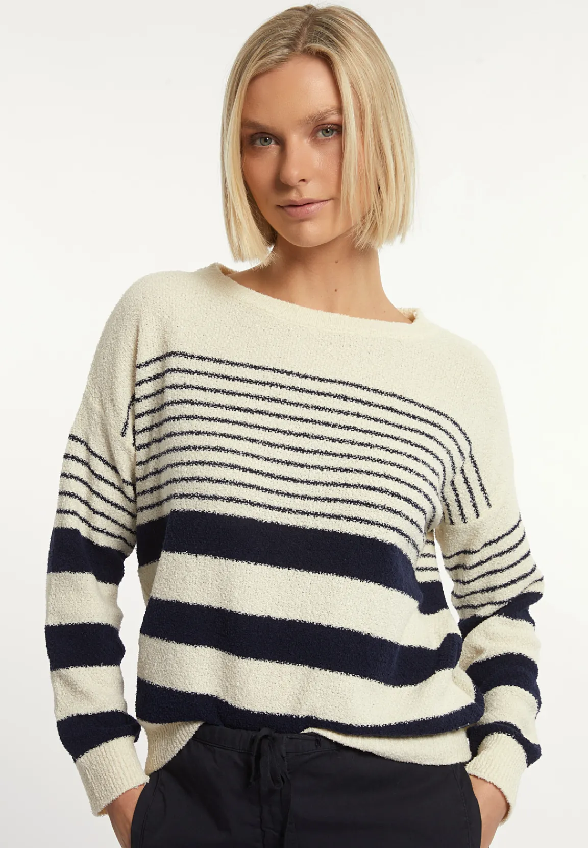 Online River Woods Katoenen gestreepte trui ronde hals blauw/wit -