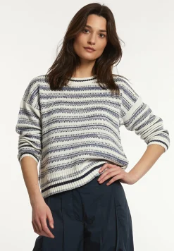 Fashion River Woods Katoenen gestreepte trui ronde hals navy/wit -