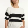 Fashion River Woods Katoenen gestreepte trui korte mouwen écru/zwart -