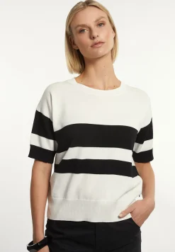 Fashion River Woods Katoenen gestreepte trui korte mouwen écru/zwart -