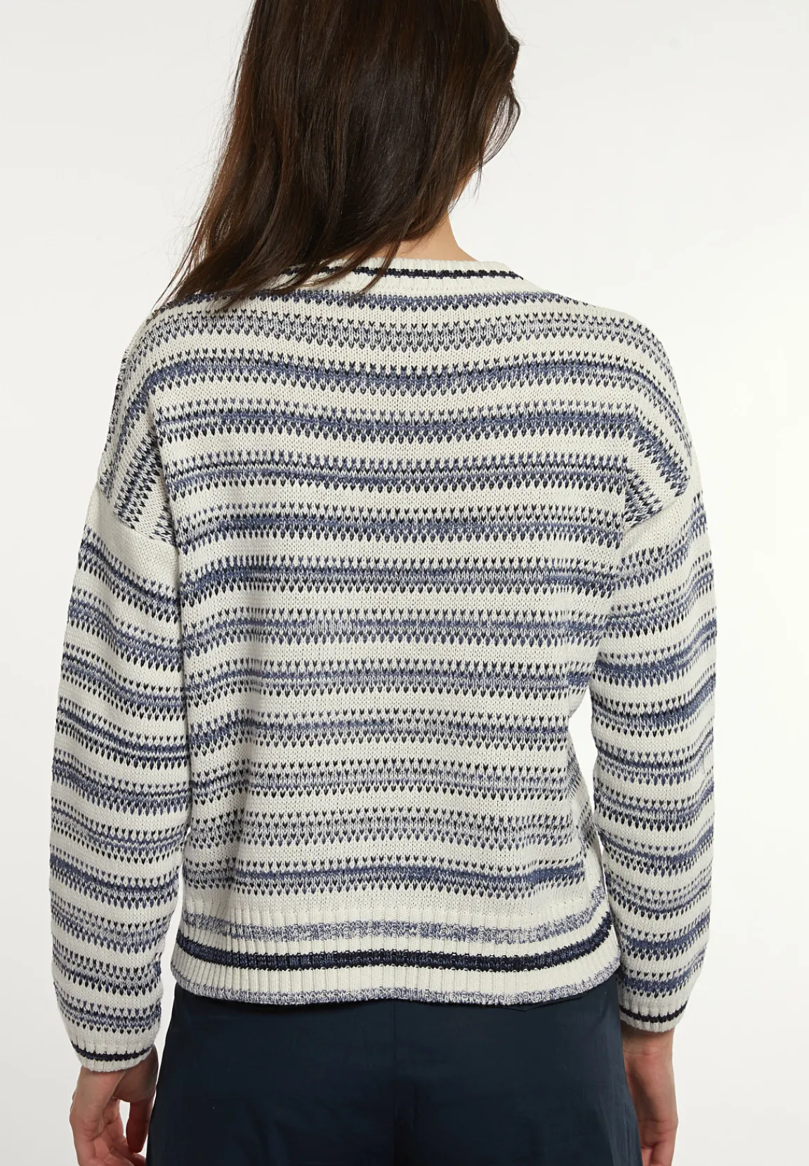 Fashion River Woods Katoenen gestreepte trui ronde hals navy/wit -