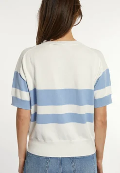 Outlet River Woods Katoenen gestreepte trui korte mouwen écru/blauw -