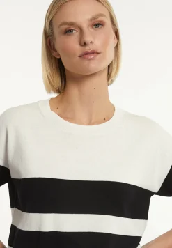 Fashion River Woods Katoenen gestreepte trui korte mouwen écru/zwart -