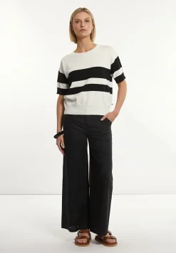 Fashion River Woods Katoenen gestreepte trui korte mouwen écru/zwart -