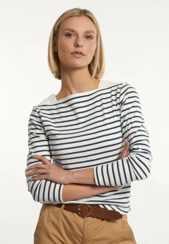 Best River Woods Katoenen gestreepte T-shirt boothals écru-blauw -