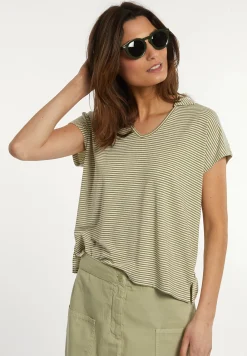 Hot River Woods Katoenen gestreepte T-shirt polokraag groen/wit -