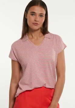 Outlet River Woods Katoenen gestreepte T-shirt polokraag rood/wit -
