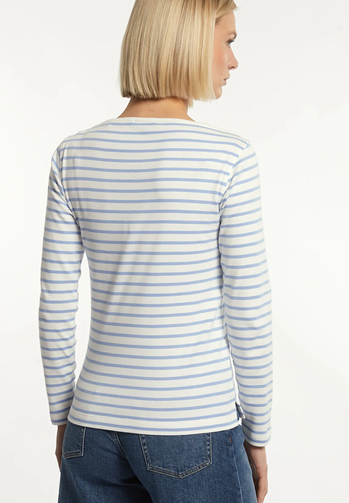 Discount River Woods Katoenen gestreepte T-shirt boothals écru/blauw -