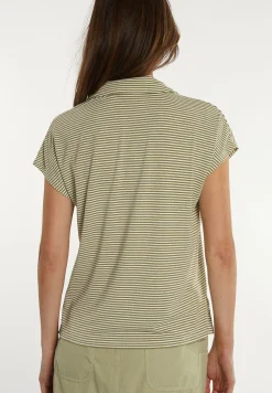 Hot River Woods Katoenen gestreepte T-shirt polokraag groen/wit -