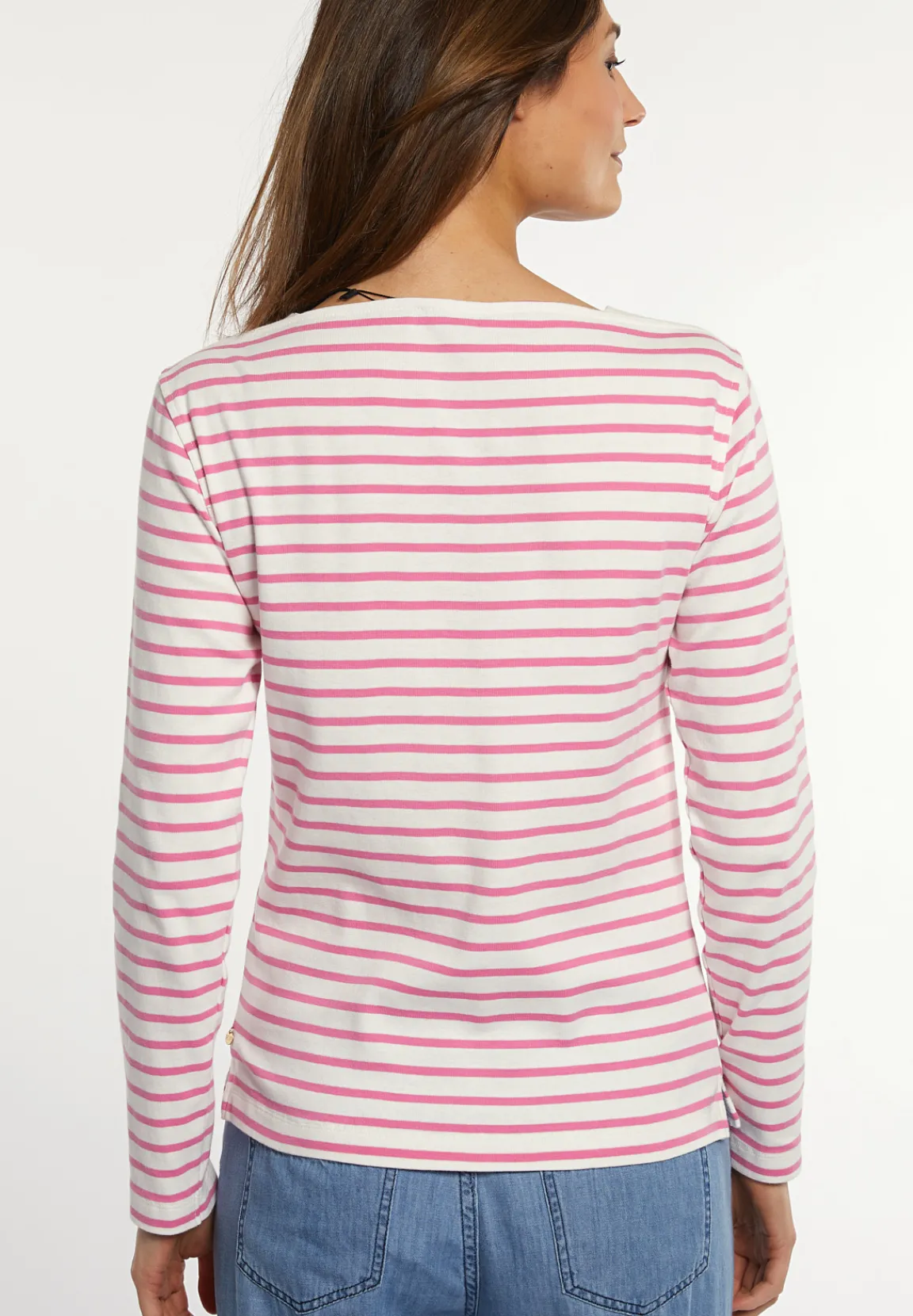 Clearance River Woods Katoenen gestreepte T-shirt boothals écru/roze -