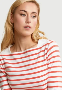 Online River Woods Katoenen gestreepte T-shirt lange mouwen ecru/oranje -