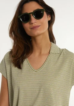 Hot River Woods Katoenen gestreepte T-shirt polokraag groen/wit -