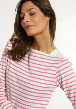Clearance River Woods Katoenen gestreepte T-shirt boothals écru/roze -