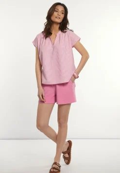 Best River Woods Katoenen gestreepte V-hals blouse roze/wit -