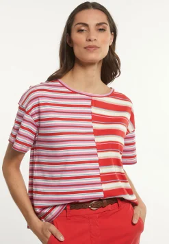 Hot River Woods Katoenen gestreepte wijde T-shirt ronde hals multi -
