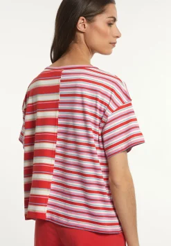 Hot River Woods Katoenen gestreepte wijde T-shirt ronde hals multi -